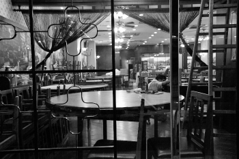 A restaurant on Connaught Road West, Sheung Wan, after midnight, 31 December 2015