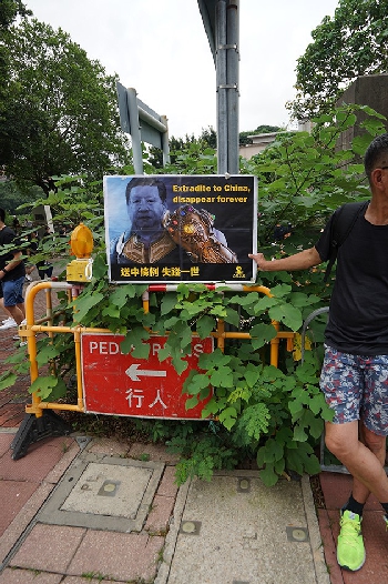 Protest poster being displayed during an anti-extradition bill march in Sha Tin, 14 July 2019