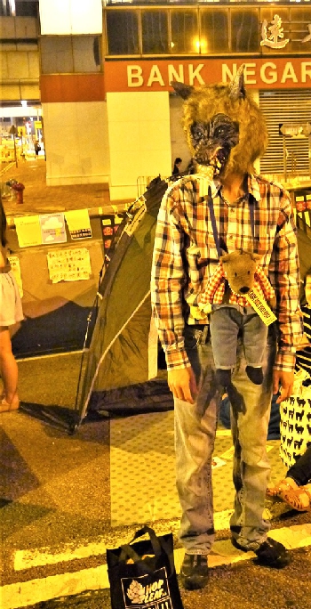 Halloween costume at the Admiralty Umbrella Movement occupation site, Harcourt Road, 31 October 2014