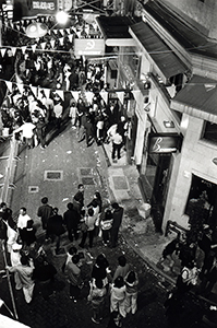 After midnight on Millennium eve: D'Aguilar Street crowds viewed from above, 1 January 2000