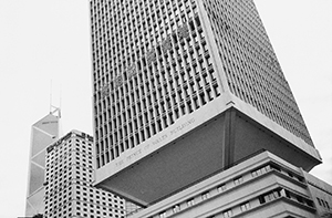 The former Prince of Wales Building, with patriotic slogan placed by the People's Liberation Army, and traces still visible of its colonial era name (which had only recently been removed), 16 December 1998