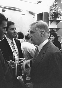 Governor Christopher Patten at a British Council-sponsored exhibition opening, Fringe Club, 20 May 1996