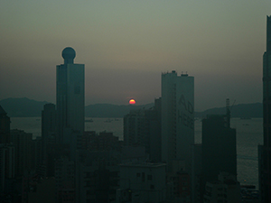 Sunset over Lantau, viewed from Sheung Wan, 14 August 2008
