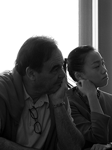 Film director Oliver Stone (left) and multimedia artist Yi Zhou (right), at W Hong Kong, West Kowloon, 30 November 2008