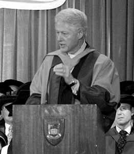 Former US president Bill Clinton receiving an honorary degree at the University of Hong Kong, Loke Yew Hall, 4 December 2008