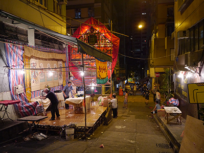 Preparing a temporary opera stage during the Hungry Ghost Festival, Tai Ping Shan, 31 August 2012
