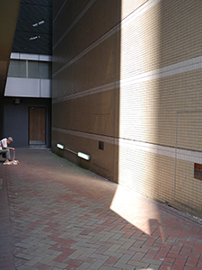 Man with dog in alleyway off Queen's Road East, Wanchai, 25 October 2013