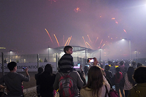 Lunar New Year fireworks viewed from Central waterfront area, 1 February 2014