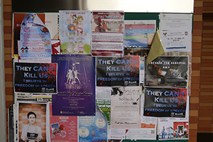 Posters places by students at HKU concerning press freedom, 1 March 2014