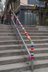 Yarn bombing: a staircase in Tai Ping Shan, 12 March 2014