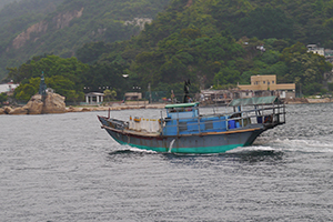 Fishing boat with flags, Victoria Harbour, 22 April 2014