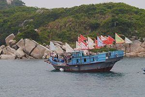 Fishing boat with flags, Po Toi island, 21 April 2014