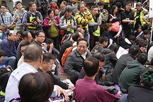 Politician Albert Ho, participating in a sit-in on the final day of the Admiralty Umbrella Movement occupation site, 11 December 2014