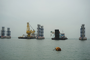 The Hong Kong - Zhuhai - Macau bridge under construction, off Lantau, 22 March 2015