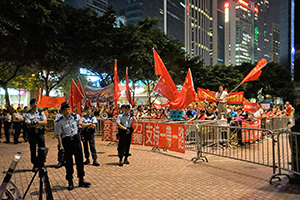 Counter-demonstrators waving PRC flags on the occasion of protests during Jiang Dejiang's visit to Hong Kong, Harbour Road, Wanchai, 18 May 2016