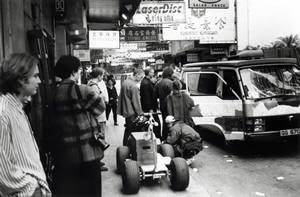 Peter Greenaway and his crew filming for 'The Pillow Book', Tsim Sha Tsui, 4 February 1995