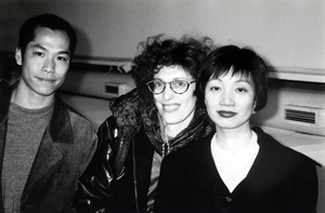 At the opening of the 'Art of Electronics' exhibit at the Hong Kong Arts Centre - Warren Leung, Janis Provisor, Sabrina Fung, 16 February 1995