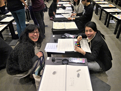 Curators Tina Pang (left) and Eve Tam (right) at Song Dong's '36 Calendars' project, Artistree, Taikoo Place, Quarry Bay, 21 January 2013