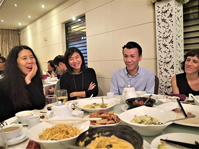 Yin Xiuzhen (left) at a banquet in honour of Song Dong, Quarry Bay, 26 January 2013