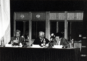 Wu Guanzhong, Jao Tsung-i and Chou Ju-hsi, speaking at the Hong Kong Museum of Art's 'Perspectives of Twentieth Century Chinese Paintings' symposium, Tsim Sha Tsui, 29 October 1995