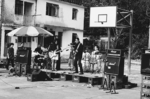 Rock concert by Blackbird, with Peter Suart on drums, Mui Wo, Lantau, 3 December 1995