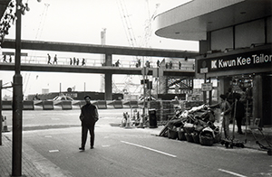 Gilman Street, Central, with view of overhead walkway and construction site, 24 January 1996