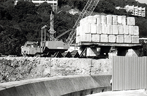 Construction underway in Sandy Bay, one a site that had previously been occupied by squatter dwellings, 14 January 1996