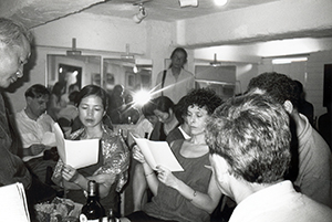 During a poetry reading, Visage One, Central, 4 May 1996