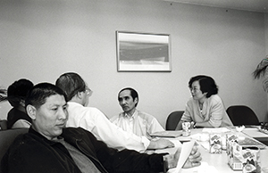 A meeting of photographers to plan a publication and exhibition project, Hong Kong Arts Centre, Wanchai,  9 May 1996