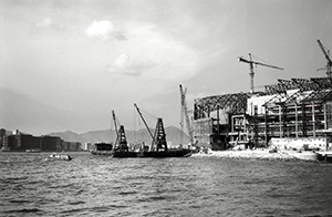 The extension to the  Convention and Exhibition Centre under construction, Wanchai, 7 July 1996