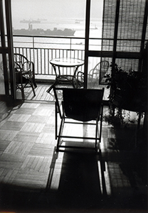 View of balcony and container ship, Sha Wan Drive, 12 October 1996