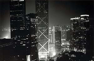 View towards Central at night, from a Mid-Levels balcony, 20 December 1996