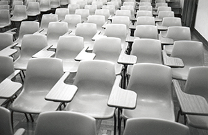 Empty classroom at night, Main Building, University of Hong Kong, Pokfulam, 9 December 1996