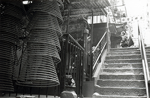 Coils of incense burning at a small temple near Hollywood Road, 24 March 1997