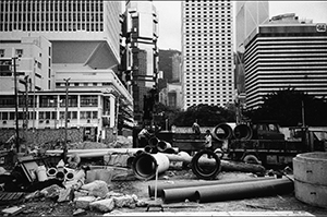 Reclaimed land in front of the Prince of Wales Barracks being made good in time for the handover, 17 May 1997