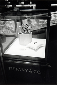 Handover-themed products in a Tiffany & Co. shop window display, The Landmark, Central, 7 June 1997