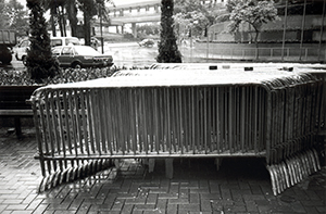 Crowd control barriers outside the Hong Kong Arts Centre, Harbour Road, Wanchai, 16 June 1997