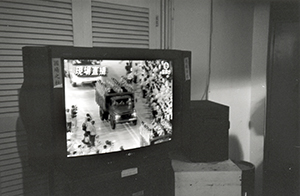 Watching television at the Hong Kong Arts Centre, Wanchai, 30 June 1997