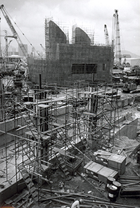 Construction work related to the Hong Kong Station and Airport Express on reclaimed land in Central, 5 July 1997