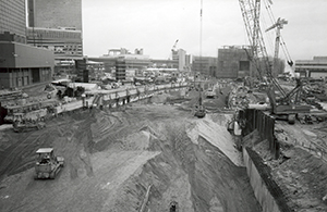 Construction work related to The Hong Kong Station and Airport Express on reclaimed land in Central, 5 July 1997