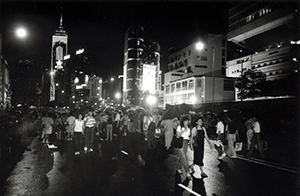 People going home after handover celebration fireworks, Lung Wo Road, Central, 1 July 1997
