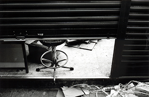 Pulled-down shutter on a shop in Nathan Road, Yau Ma Tei, 24 August 1997