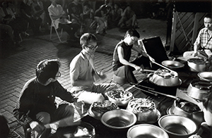 Drumming group outside Hong Kong Arts Centre, Harbour Road, Wanchai, 19 September 1997