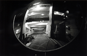 Reflection in a mirror outside the Knowles Building, University of Hong Kong, 11 September 1997