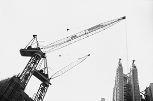 Cheung Kong Center under construction, with a glimpse of the Hong Kong Bank Building (right), Central, 24 October 1997