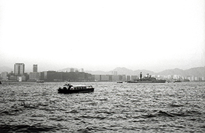 British warship in Victoria Harbour, view from Hong Kong Island, 15 December 1997