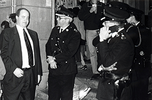 New Year's Eve crowds on Lan Kwai Fong with senior police officers, Central, 31 December 1997