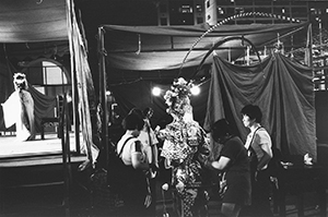 Chinese opera performer preparing to go on stage, Southorn Playground, Wanchai, 13 May 1998