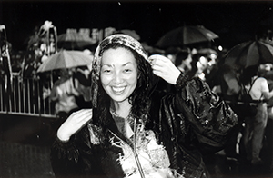 Mio Hani at the June Fourth memorial rally, Victoria Park, 4 June 1998