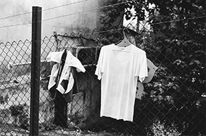 Clothes hanging on railings at the side of a public passageway, Central, 8 September 1998